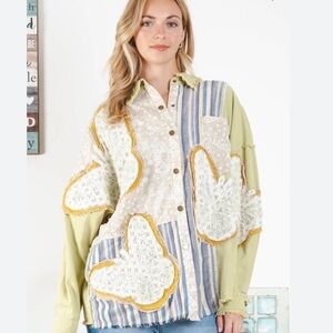 NWT Blue Velvet Appliqué Butterfly Oversized Shacket